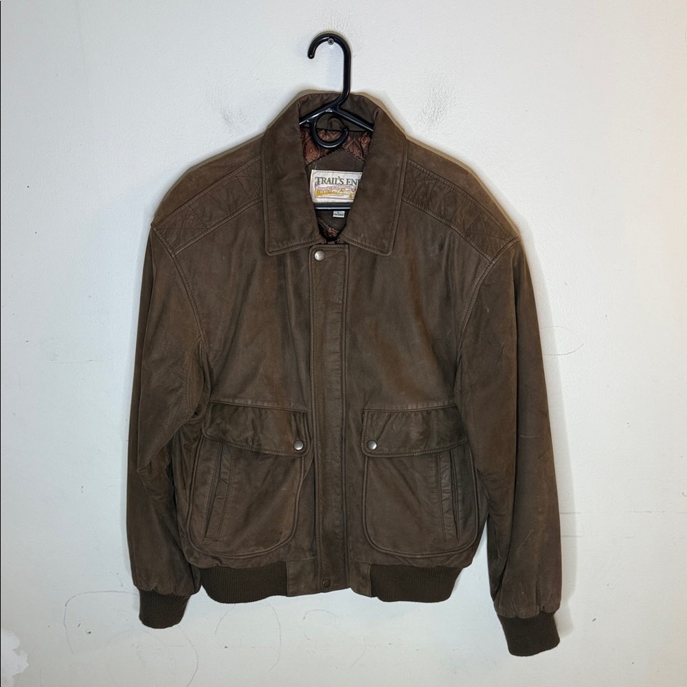 Trails End Brown Leather Bomber Jacket Size Large